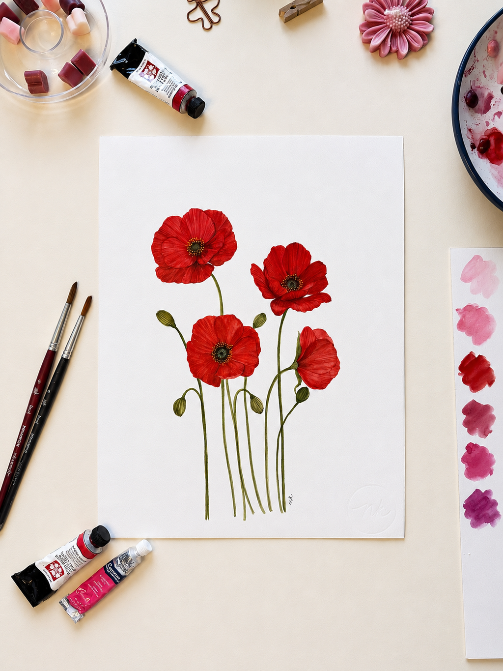 Red Poppy Watercolor Art Print