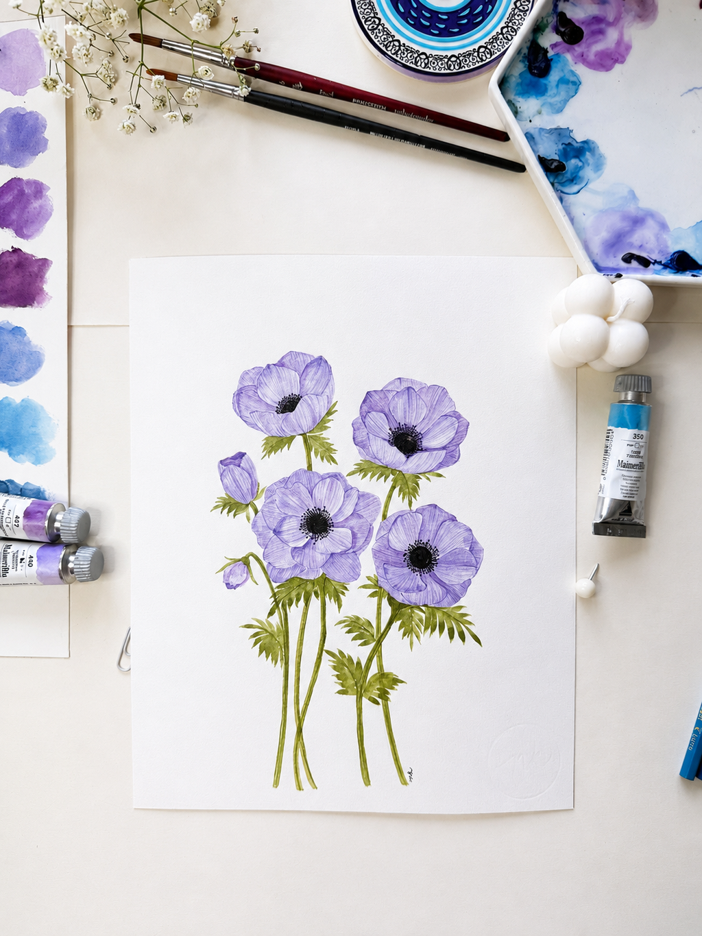 Purple Anemone Watercolor Art Print