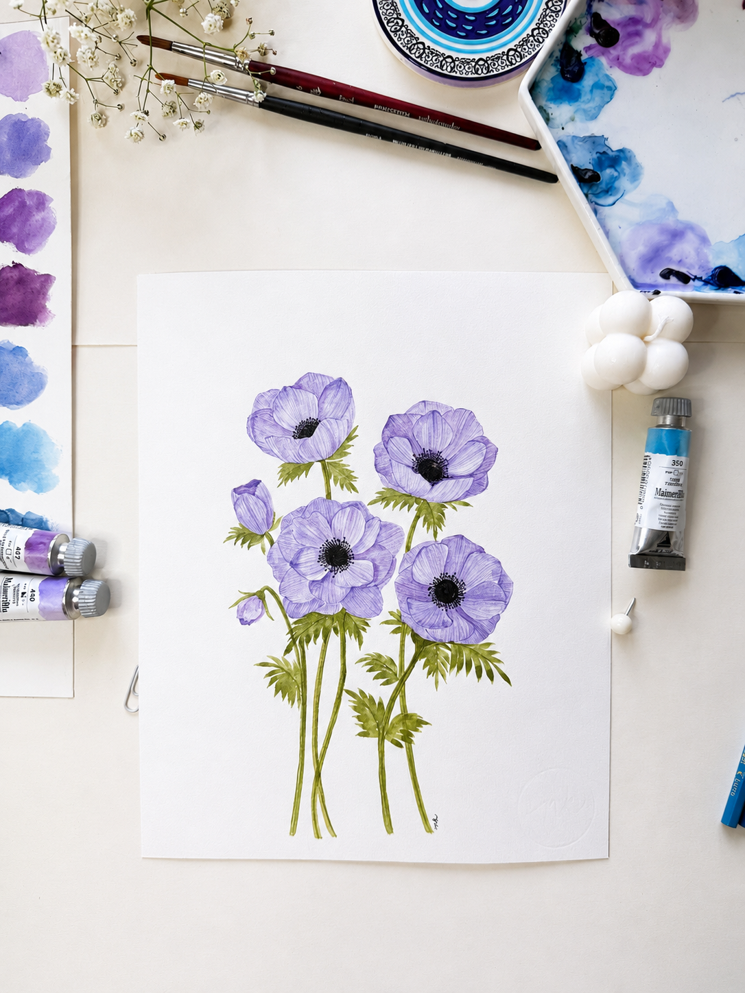 Purple Anemone Watercolor Art Print