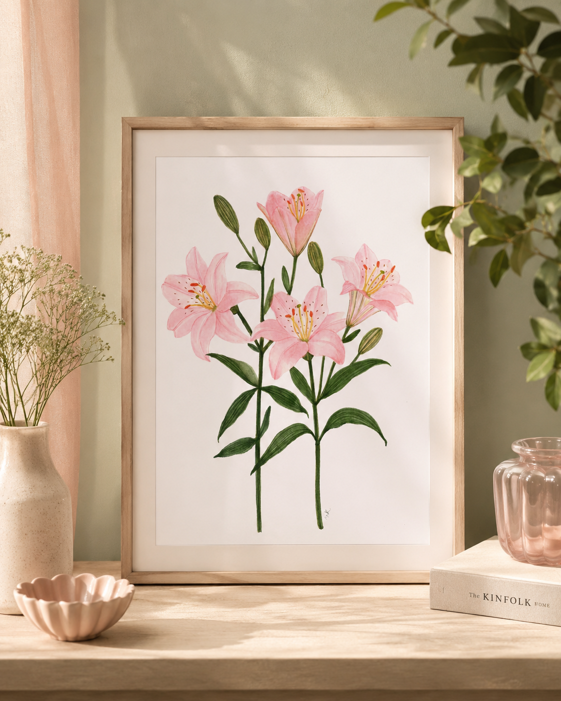 Pink Lily Watercolor Art Print