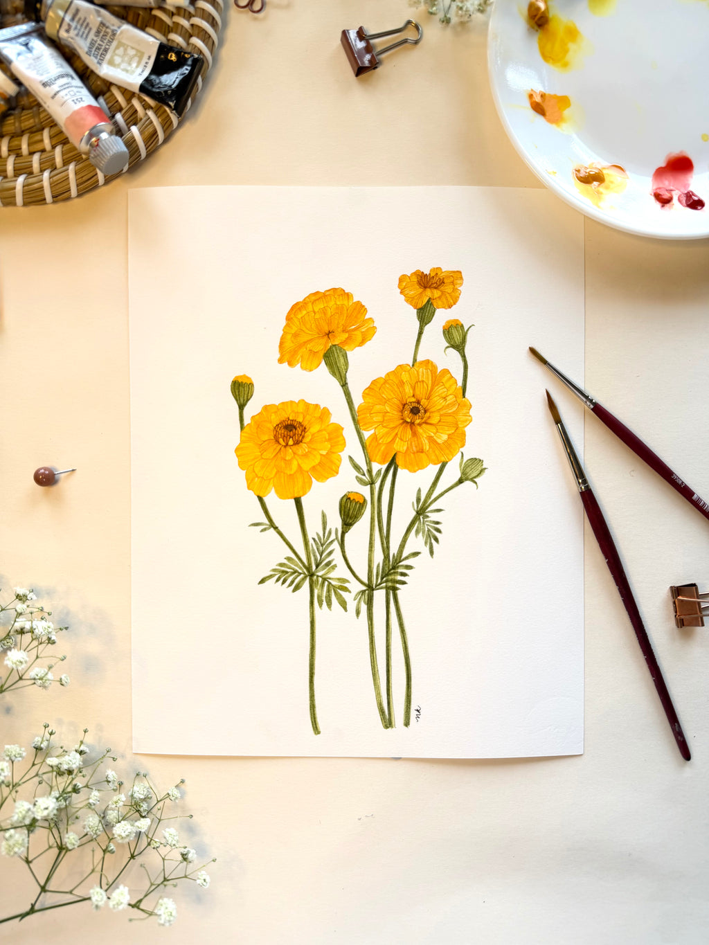 Marigold Watercolor Artwork