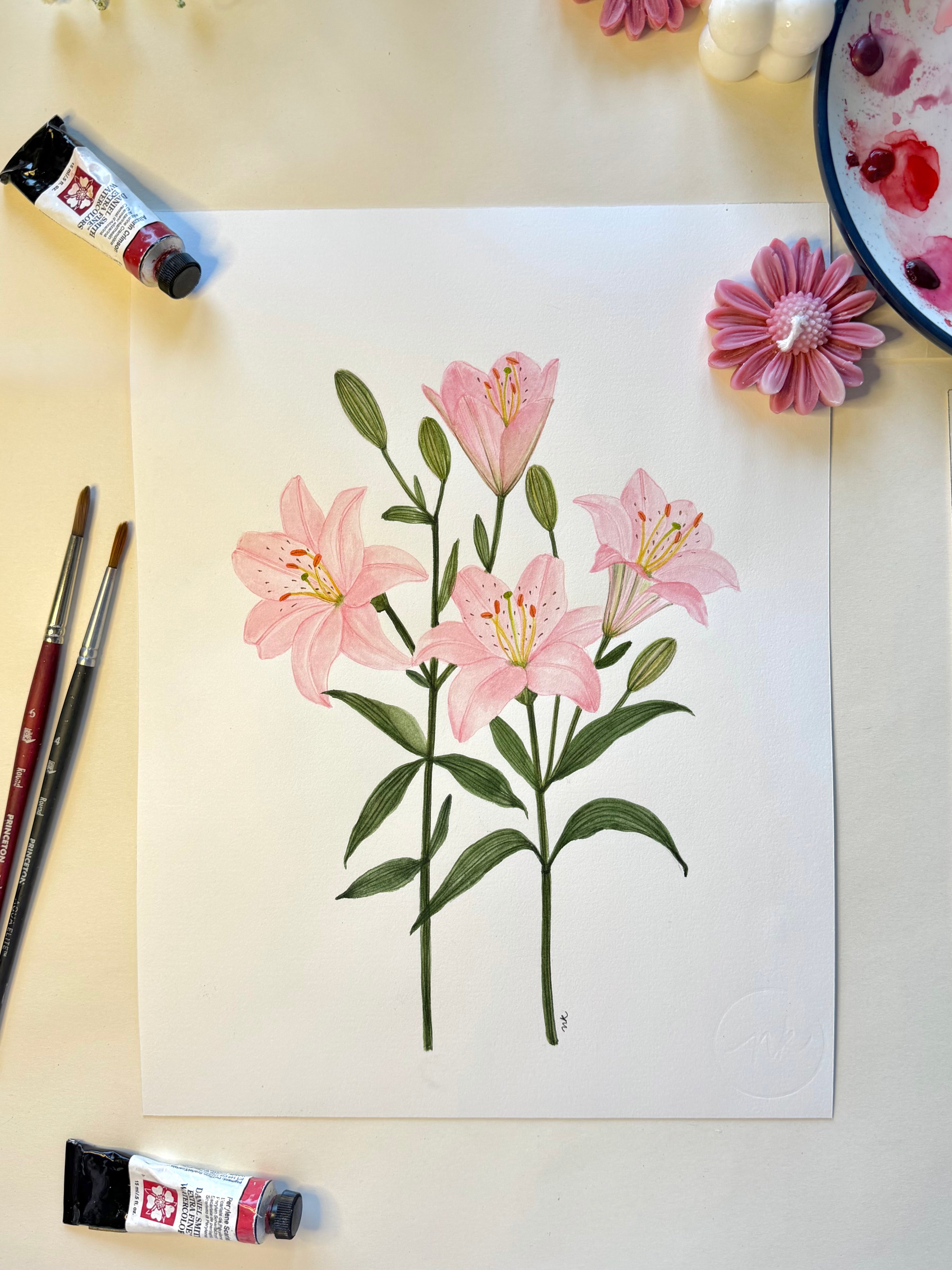 Pink Lily Watercolor Art Print