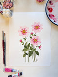 Pink Dahlia Watercolor Art Print