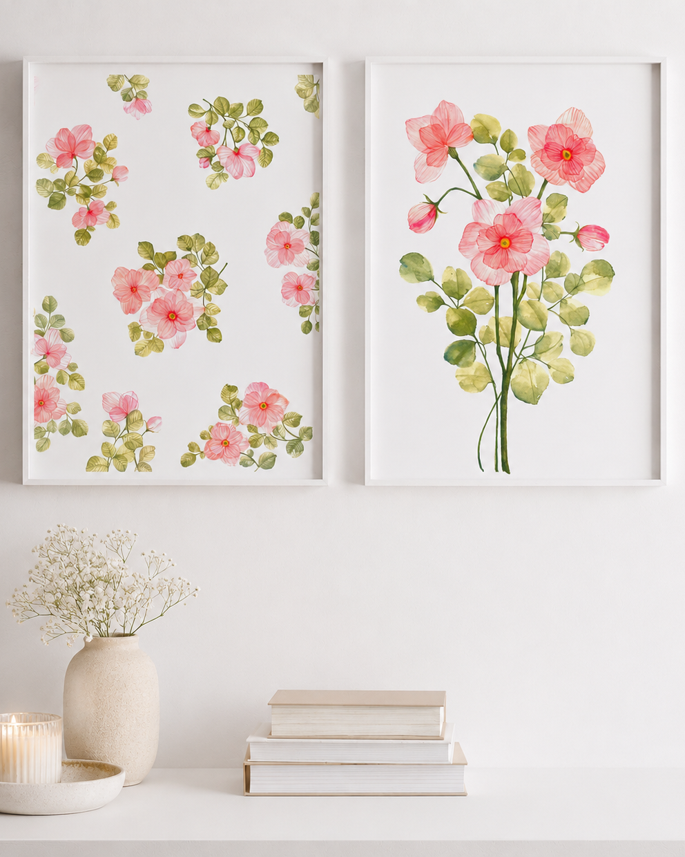 Soft Pink Layered Watercolor Art Print Set (set of 2)
